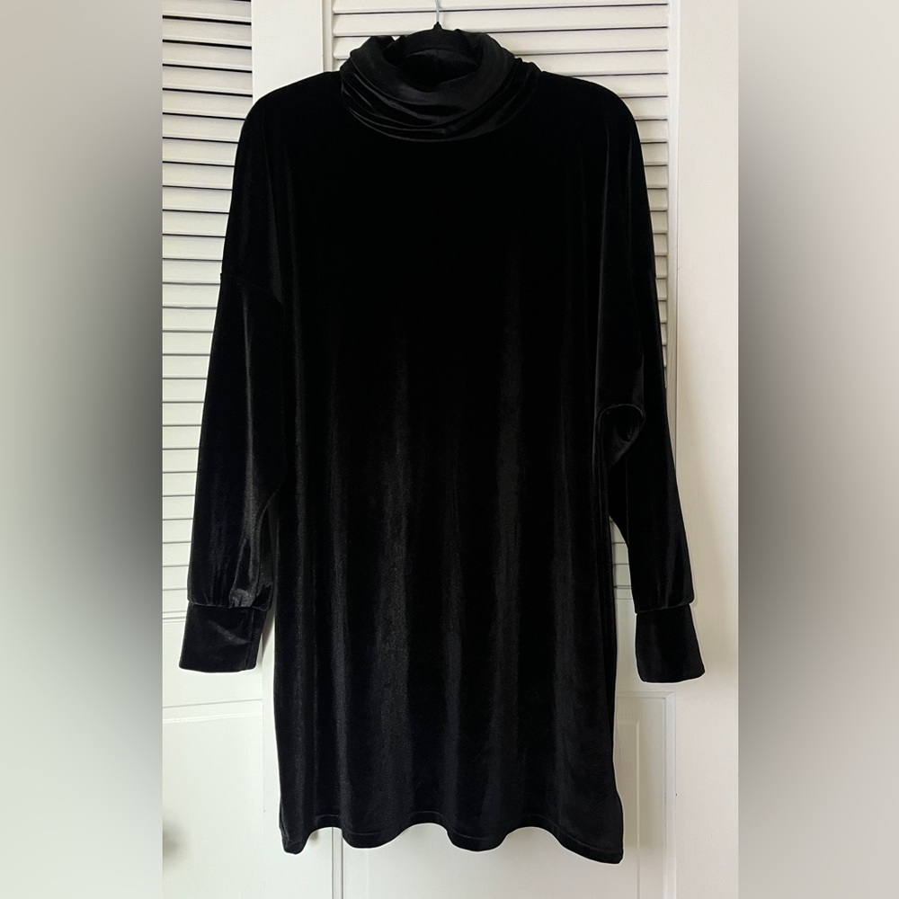 Evie Velvet Long Sleeve Turtleneck Mini Dress Holiday Whimsigoth | Black | Sz M